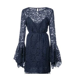 NWT Zac Posen Lena Royal Navy Blue Floral Lace Bell Sleeves Mini Dress Size 6